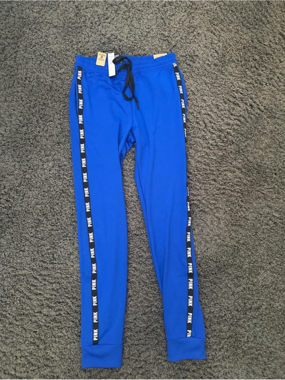 PINK Victoria's Secret Royal Blue Joggers with Black Logo Tape